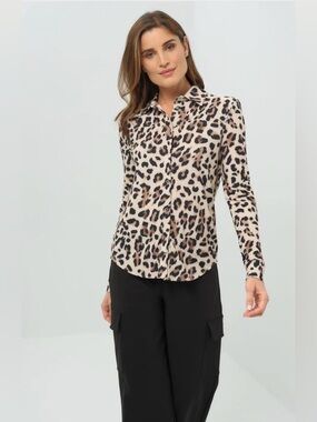 Anatomie Danica Printed Jersey Shirt In Abstract Cheetah Size S Black Tan $268
